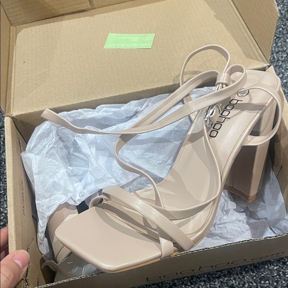Boohoo Beige Strappy Block Heels